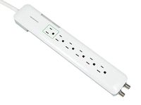 Monoprice 6 Outlet Slim Surge Protector Power Strip with Coaxial Line Protection - White - 4ft Cord | UL Rated 1,080 Joules with Protected Light Indicator