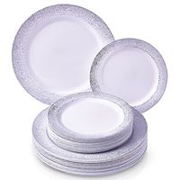 Silver Spoons Party Disposable 40 PC DINNERWARE Set Dinner 20 Salad/Dessert Plates | Heavy Duty Plastic Dishes | Elegant Fine China Look | for Upscale, Servings