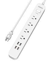NTONPOWER Smart Power Strip Surge Protector 1700 Joule with Switch 4 Outlets 4 USB Ports and 5ft Long Extension Power Cord for Cable TV Personal Desk Home Office - White