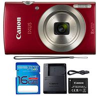 Canon IXUS 185 / ELPH 180 Digital Camera (Red) with 16 Gb Memory Card