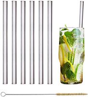 HALM Glass Straws - 6 Reusable Drinking Straws + Plastic-Free Cleaning Brush - Made in Germany - Dishwasher Safe - 20 cm (8 in) x 0.9 cm - Straight - Perfect for Smoothies, Cocktails