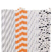 Designer Paper Straws (silver stripe,orange rugby,silver polka dot,birch tree, 25)