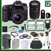 Canon EOS 80D DSLR Camera with 18-55mm Lens + EF-S 55-250mm f/4-5.6 IS STM Lens + Extra Battery + Charger + 16GB + 32GB + Wireless Remote + Card Reader + Tripod + HDMI + CASE + Flash Bundle