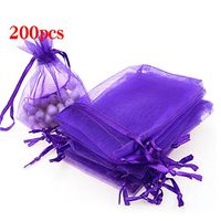 Boshen 100/200PCS Organza Gift Candy Sheer Bags Mesh Jewelry Pouches Drawstring Bulk for Wedding Party Favors Christmas 3"x4" 5"x7" (3" X 4"(200PCS), Purple)