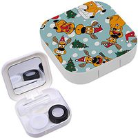 Portable Contact Lens Case Box Travel Kit Mirror + Bottle + Tweezers Container Holder [ Christmas Deers ]