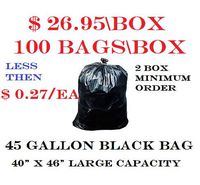 2 Box - Trash Bags, 40-45 Gallon - (100 Count\Box) (Black) 40" x 46" Large Capacity 1.2 Mil Strength 200 Bags Total (Wholesale Quantity & Price)