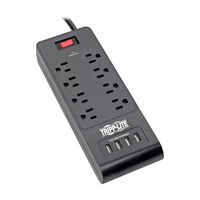 Tripp Lite 8 Outlet Surge Protector Power Strip with 4 USB Ports (4.2A Shared), 1800 Joules, Black, 6 ft. (TLP864USBB)
