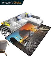 Landscape natural fiber Area Rug for Baby Nursery, Modern City Bridge at Night with Mystical Sightseeing Urban Theme Landscape, Easy Maintenance Area Rug Living Room Bedroom Carpet(2.5'x 9')