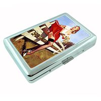 Perfection In Style Metal Silver Cigarette Case Vintage Farm Girl Design 011