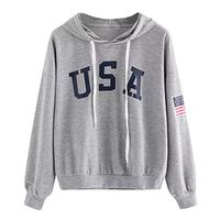 CHIDY Women's USA Letter American Flag Printed Long Sleeve Drawstring Casual Hoodies Pullover USA Sweatshirt(Small,Gray)