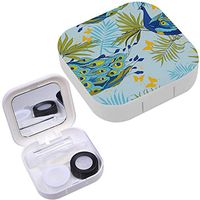 Portable Contact Lens Case Box Travel Kit Mirror + Bottle + Tweezers Container Holder [ Beautiful Peacocks Palm ]