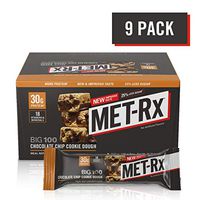 MET-Rx Big 100 Colossal Protein Bars, Great as Healthy Meal Replacement, Snack, and Help Support Energy, Gluten Free, Chocolate Chip Cookie Dough, 100 g, 9 Count (Packaging May Vary)