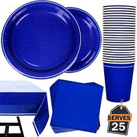 101 Piece Royal Blue Party Supplies Set Including Plates, Cups, Napkins and Tablecloth, Serves 25