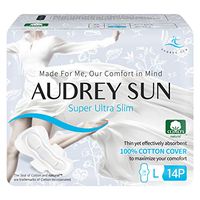 AUDREY SUN - Natural Cotton Pads for Women - Ultra Slim - 100% Chemical Free Cotton Pads for Women - Natural Pads for Women with Wings - Large - 14 Count Total (Packaging May Vary)