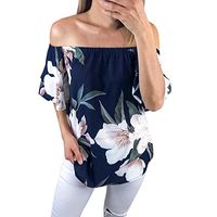 Gyoume Sexy Tops Women Tops Blouse Summer Off Shoulder Tops Casual Party Shirt Blouse (S, Blue-1)