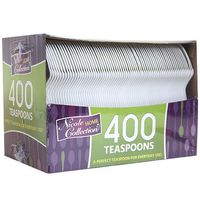 Plastic Cutlery, Teaspoons, Medium Weight Disposable, 400 Count, White