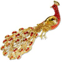 Janeo Stunning Large Feather Peacock Costume Jewelry Brooch Pin, 5 Star Reviews, 14K Gold, Womens Accessory Swiss Crystal Elements Vintage Timeless Design, Any Age Wrapped Under $40