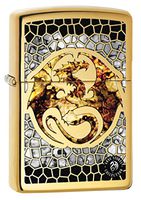 Zippo Lighter: Anne Stokes Dragon, Fusion - High Polish Brass
