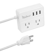 Portable 2 Outlet Power Strip Heavy Duty Extension Cord Travel Charger Station with 3 Smart USB Charging Ports for Home, Office, Laptop, Smartphone and Tablets (4FT, White)