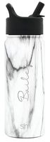 Simple Modern 18 Ounce (Custom) Summit Water Bottles with Straw Lid - Vacuum Insulated Tumbler Double Wall Travel Mug 18/8 Stainless Steel Flask Pattern: Carrara Marble