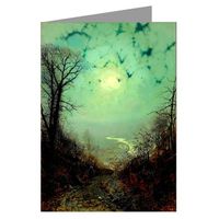 6 Vintage Greeting Cards of John Atkinson Grimshaw Victorian Painting of London Street Scene titled Wharfdale