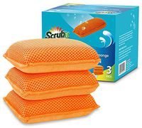 Miracle Microfiber Kitchen Sponge by Scrub-It - Non-Scratch Heavy Duty Dishwashing Cleaning sponges- Machine Washable- (Orange)