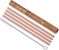 ZERRO Copper Straws Food Safe Solid Copper Mule Drinking Straws Set of 4 Straight 8.5inch Cleaning Brush Included