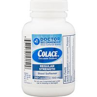 Colace Regular Strength Stool Softener, 100 mg Capsules, 250 Count, Docusate Sodium Stool Softener for Gentle, Dependable Relief