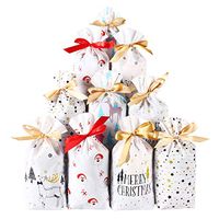 50 Pcs Christmas Plastic Gift Bags-Xmas Party Favor Bags-Drawstring Candy Goodies Food Storage Package-Merry Christmas Santa Claus Snowman Elk X-mas Tree Supplies