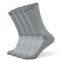 Well Knitting Diabetic Socks for Men & Women, Coolmax Medical Circulation Crew Mid Calf Socks with Seamless Toe, Non-Binding Top, and Padded Sole, 4 Pairs(XL,Grey)