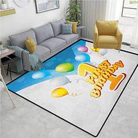 YucouHome 1st Birthday Checkered Children's Software Games, First Party Theme Balloons with Abstract in Blue Tones Image Print, Fashionable High Class Living Dinning Room(4'x 6') Blue and Pale Blue