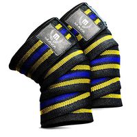 Mava Sports Knee Wraps (Pair) for Cross Training WODs,Gym Workout,Weightlifting,Fitness & Powerlifting - Knee Straps for Squats - for Men & Women- 72"-Compression & Elastic Support (Yellow Blue)