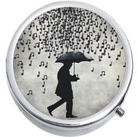Music Notes Rain Medicine Vitamin Compact Pill Box