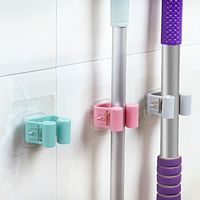 4PCS Broom Mop Holder Wall Mounted Waterproof Adhesive No Drilling Gripper Clip Garage Storage Organizer Translucent Hanger Hook for Bathroom Kitchen Garden Closet (B)