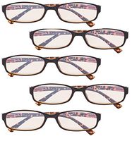 UV Protection Blue Light Blocking Computer Reading Eyeglasses 5 Pack for Women (Brown,+1.00)