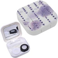 Portable Contact Lens Case Box Travel Kit Mirror + Bottle + Tweezers Container Holder [ Watercolor Lavender Flowers Handed ]