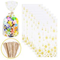 50pcs Christmas Cellophane Treat Bags Snowflake Candy Bags Goodies Bags with 50pcs Twist Ties 6X10inches Packaging Bags for Christmas Party, Gift Wrapping, Bakery, Cookie, Candies, Dessert
