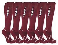 MOXY Socks 6-Pack Women's Maroon with Black Knee-High Insane Bolt Soccer Socks