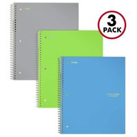 Five Star Spiral Notebooks, 3 Subject, College Ruled Paper, 150 Sheets, 11 inches x 8-1/2 inches, Gray, Lime, Teal, 3 Pack (73481)