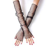 1Pair Black Lady Girls Two Purposes Lace Summer Sun Block UV Protection Long Fingerless Arm Legs Cooling Sleeves Ice Silk Oversleeve for Indoor Outdoor Activities Golf/Fishing/Driving/Cycling(Style B)