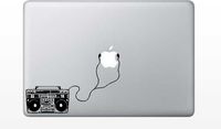 Laptop MAC - Headphones with Boombox Stereo Speakers Radio - Black Skins Stickers