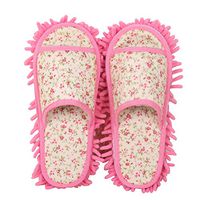 Frjjthchy Women's Floor Cleaning Mop Slippers Super Absorbency Microfiber Dusting Mopping Shoes with Removable Bottom (Women 7-10/Men 5-8, Pink)