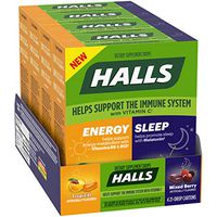 HALLS Energy & Sleep Dietary Supplements, Tropical & Mixed Berry Flavors, 4 Pack (56 Daytime Drops, 28 Nighttime Drops)
