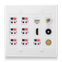 BATIGE 2-Gang 7.1 Surround Sound Home Theater DIY Wall Plate Outlet Panel with Audio Optical Fiber Subwoofer CAT6 RG6 HDMI Keystone