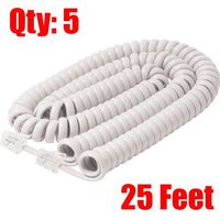 iMBAPrice (5 Pack) White Telephone Headset Cable - 3 to 25 Feet Heavy Duty Coiled Telephone Handset Cord