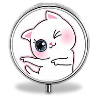 Compact 3 Compartment Medicine Case, IMLONE Customized Lovely Pink Cat Pill Organizer Metal Pill Box Pill Container for Purse, Travelling and Daily Needs