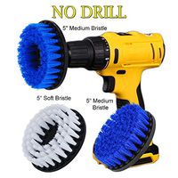 HIFROM 3pcs 5" Medium Heavy Duty Stiff Powered Scrub Drill Brush Set for Kitchen Stoves Cabinets Counters Bathroom Bathtub Shower Tile Porcelain Cleaning with Quick Change Shaft