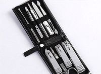 (THREE SEVEN) Travel Manicure Pedicure Grooming Kits Set Feet Hand & Nail Tools TS-970C (Total 9pcs) (Black)