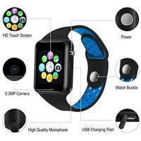 IOQSOF Smart Watch Touch Screen Sport Smart Wrist Watch Bluetooth Smartwatch Fitness Tracker Camera Pedometer SIM TF Card Slot Compatible Samsung Android iPhone iOS Women Kids Men (Black)