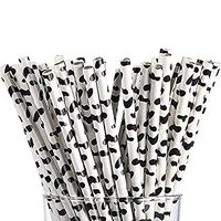 Rainbowrose 250pcs Biodegradable Paper Straws Drinking for Bubble Tea, Juice Birthday Paper Drinking Party Weddings Baby Showers Supplies (Cow printed, 100pcs)